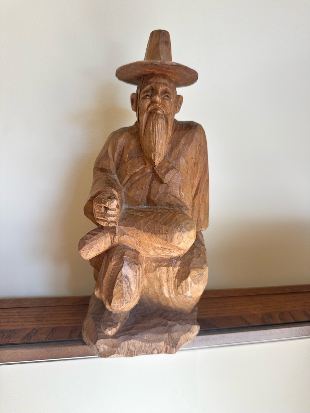 Vintage Hand-Carved Wooden Korean Elder Figure – Folk Art Sculpture